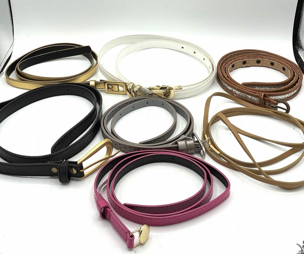 Lot 7 Womens Vintage Skinny Belts Size 14 Large Pink Gold White Brown Fashion